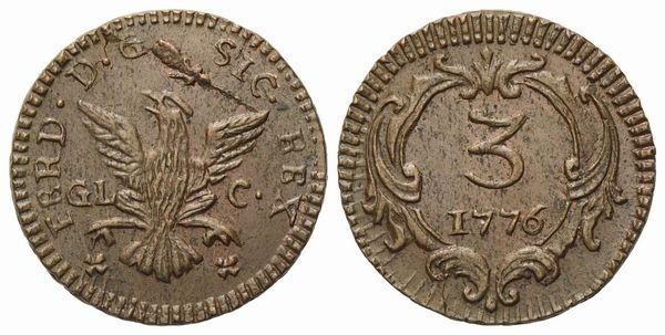 PALERMO. Regno di Sicilia. Ferdinando III di Borbone (1759-1816). Mezzo grano 1776. Cu (2,67 g; 18,5 mm)  - Asta Monete e medaglie medievali e moderne italiane ed estere - Associazione Nazionale - Case d'Asta italiane