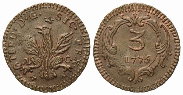 PALERMO. Regno di Sicilia. Ferdinando III di Borbone (1759-1816). Mezzo grano 1776. Cu (2,18 g; 19 mm)  - Asta Monete e medaglie medievali e moderne italiane ed estere - Associazione Nazionale - Case d'Asta italiane