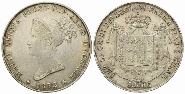 PARMA. Ducato di Parma. Maria Luigia d'Austria (1815-1847). 5 lire 1832. Ag (25 g; 37 mm)  - Asta Monete e medaglie medievali e moderne italiane ed estere - Associazione Nazionale - Case d'Asta italiane