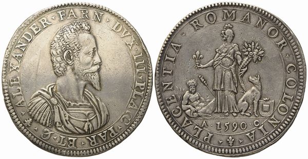 PIACENZA. Alessandro Farnese (1586 - 1591). Doppio ducatone 1590. Ag (64,4 g; 49,5 mm)  - Asta Monete e medaglie medievali e moderne italiane ed estere - Associazione Nazionale - Case d'Asta italiane