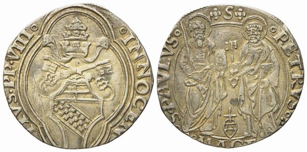 STATO PONTIFICIO. Macerata. Innocenzo VIII (1484 - 1492). Grosso. Ag (2,86 g; 24,99 mm).  - Asta Monete e medaglie medievali e moderne italiane ed estere - Associazione Nazionale - Case d'Asta italiane