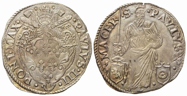 STATO PONTIFICIO. Macerata. Paolo III (1534 - 1549). Giulio San Paolo. Ag (3,33 g; 28,73 mm).  - Asta Monete e medaglie medievali e moderne italiane ed estere - Associazione Nazionale - Case d'Asta italiane