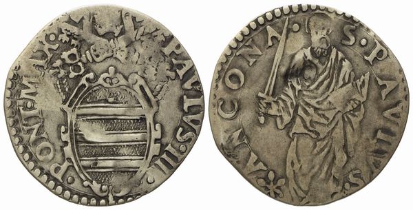 STATO PONTIFICIO. Ancona. Paolo IV (1555 - 1559). Giulio San Paolo. Ag (2,78 g; 26 mm)  - Asta Monete e medaglie medievali e moderne italiane ed estere - Associazione Nazionale - Case d'Asta italiane