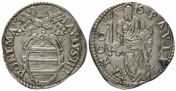 STATO PONTIFICIO. Ancona. Paolo IV (1555 - 1559). Giulio San Paolo. Ag (3,08 g; 27,7 mm)  - Asta Monete e medaglie medievali e moderne italiane ed estere - Associazione Nazionale - Case d'Asta italiane