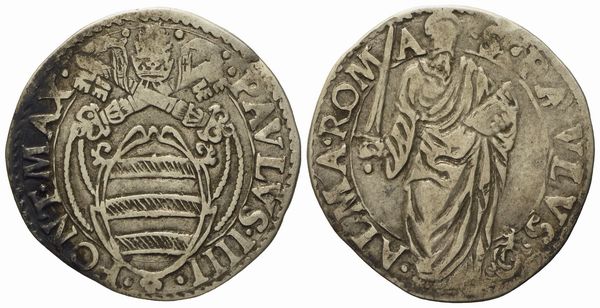 STATO PONTIFICIO. Roma. Paolo IV (1555 - 1559). Giulio San Paolo. Ag (3,03 g; 26,8 mm)  - Asta Monete e medaglie medievali e moderne italiane ed estere - Associazione Nazionale - Case d'Asta italiane