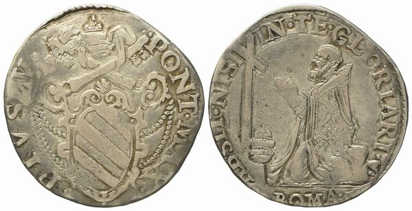 STATO PONTIFICIO. Roma. Pio V (1566 - 1572). Testone. Ag (8,26 g; 29,1 mm)  - Asta Monete e medaglie medievali e moderne italiane ed estere - Associazione Nazionale - Case d'Asta italiane