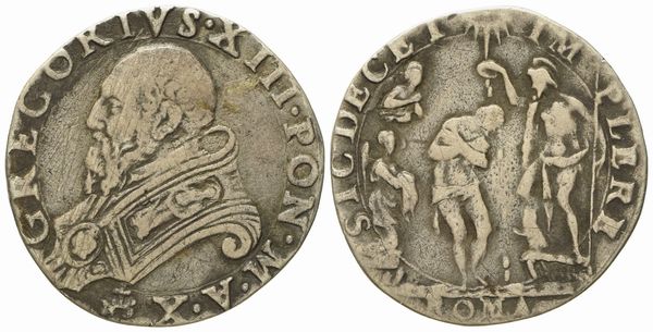 STATO PONTIFICIO. Roma. Gregorio XIII (1572 - 1585). Testone Battesimo. Ag (7,68 g; 28,1 mm)  - Asta Monete e medaglie medievali e moderne italiane ed estere - Associazione Nazionale - Case d'Asta italiane