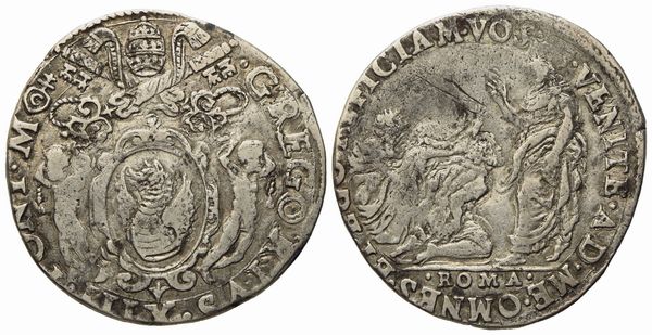 STATO PONTIFICIO. Roma. Gregorio XIII (1572 - 1585). Testone Predica di Gesù. Ag (7,93 g; 29,02 mm).  - Asta Monete e medaglie medievali e moderne italiane ed estere - Associazione Nazionale - Case d'Asta italiane