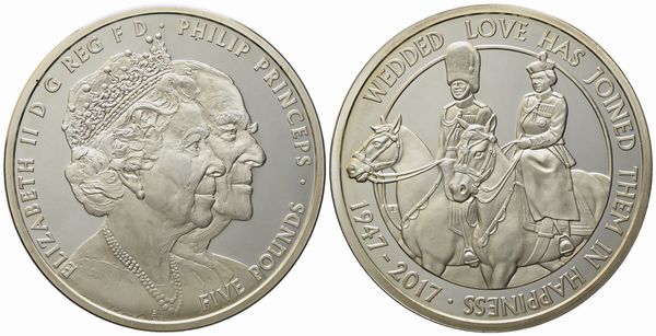 INGHILTERRA. Elisabetta II (1952 - 2022). Silver 5 Pounds - 2 oz. Silver Wedding 2017. Ag (56,56 g; 38,68 mm)  - Asta Monete e medaglie medievali e moderne italiane ed estere - Associazione Nazionale - Case d'Asta italiane