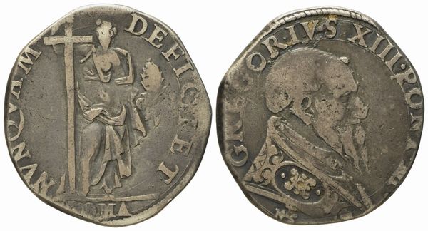 STATO PONTIFICIO. Roma. Gregorio XIII (1572 - 1585). Testone. Ag (9,32 g; 29,4 mm)  - Asta Monete e medaglie medievali e moderne italiane ed estere - Associazione Nazionale - Case d'Asta italiane