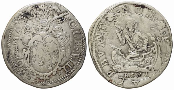 STATO PONTIFICIO. Roma. Clemente VIII (1592 - 1605). Testone. Ag (9,33 g; 32,4 mm)  - Asta Monete e medaglie medievali e moderne italiane ed estere - Associazione Nazionale - Case d'Asta italiane