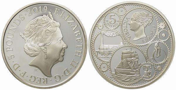 INGHILTERRA. Elisabetta II (1952 - 2022). Silver 5 Pounds - 2 oz. Queen Victoria 2019. Ag (28,28 g; 38,61 mm)  - Asta Monete e medaglie medievali e moderne italiane ed estere - Associazione Nazionale - Case d'Asta italiane