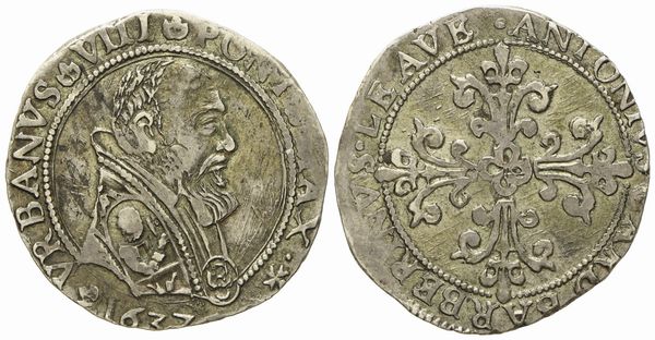 STATO PONTIFICIO. Avignone. Urbano VIII (1623 - 1644). Mezzo franco 1637. Ag (6,56 g; 27,8 mm)  - Asta Monete e medaglie medievali e moderne italiane ed estere - Associazione Nazionale - Case d'Asta italiane