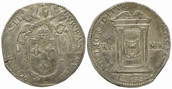 STATO PONTIFICIO. Roma. Urbano VIII (1623 - 1644). Testone 1625. Ag (9,4 g; 28,4 mm)  - Asta Monete e medaglie medievali e moderne italiane ed estere - Associazione Nazionale - Case d'Asta italiane