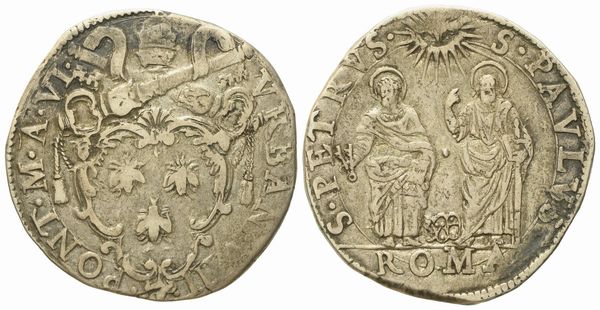 STATO PONTIFICIO. Roma. Urbano VIII (1623 - 1644). Testone, anno VI. Ag (9,47 g; 30,2 mm)  - Asta Monete e medaglie medievali e moderne italiane ed estere - Associazione Nazionale - Case d'Asta italiane