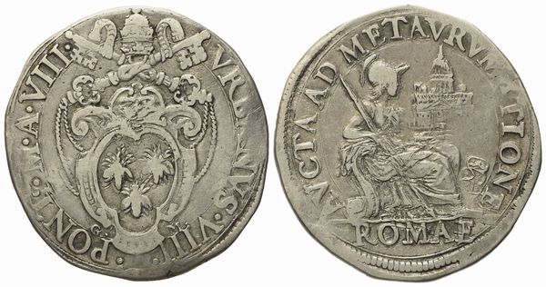 STATO PONTIFICIO. Roma. Urbano VIII (1623 - 1644). Testone, Anno VIII. Ag (9,52 g; 30,04 mm)  - Asta Monete e medaglie medievali e moderne italiane ed estere - Associazione Nazionale - Case d'Asta italiane