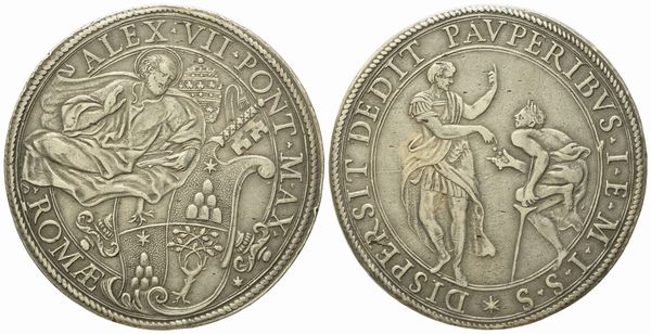 STATO PONTIFICIO. Roma. Alessandro VII (1655 - 1667). Piastra (1658). Ag (31,89 g; 43,3 mm)  - Asta Monete e medaglie medievali e moderne italiane ed estere - Associazione Nazionale - Case d'Asta italiane