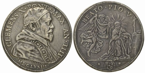 STATO PONTIFICIO. Roma. Clemente X (1670 - 1676). Piastra 1673 Beatificazione Pio V. Ag (31,24 g; 43,8 mm)  - Asta Monete e medaglie medievali e moderne italiane ed estere - Associazione Nazionale - Case d'Asta italiane