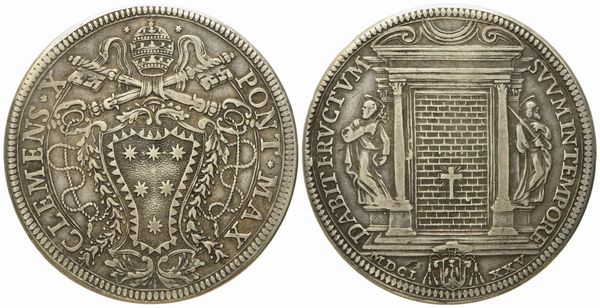 STATO PONTIFICIO. Roma. Clemente X (1670 - 1676). Piastra 1675 Giubileo, chiusura porta santa. Ag (31,48 g; 44,2 mm)  - Asta Monete e medaglie medievali e moderne italiane ed estere - Associazione Nazionale - Case d'Asta italiane