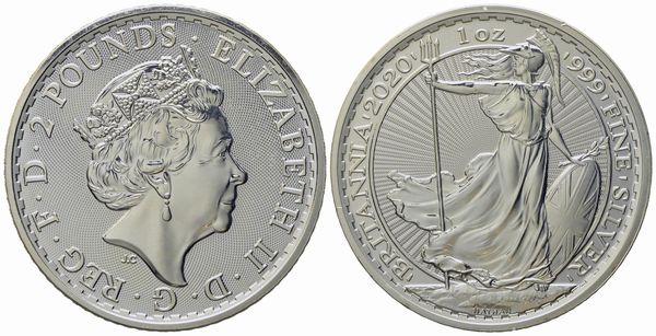 INGHILTERRA. Elisabetta II (1952 - 2022). Oncia 2020 Britannia. Ag (31,1 g; 39 mm)  - Asta Monete e medaglie medievali e moderne italiane ed estere - Associazione Nazionale - Case d'Asta italiane