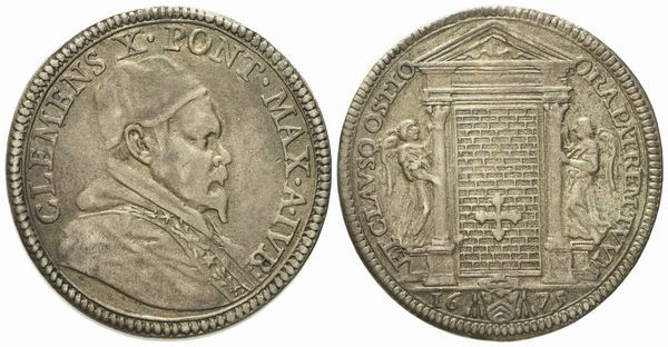 STATO PONTIFICIO. Roma. Clemente X (1670 - 1676). Testone 1675 Giubileo, chiusura porta santa. Ag (9,38 g; 32,3 mm)  - Asta Monete e medaglie medievali e moderne italiane ed estere - Associazione Nazionale - Case d'Asta italiane