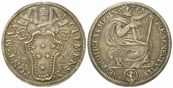 STATO PONTIFICIO. Roma. Clemente X (1670 - 1676). Testone Re David. Ag (9,41 g; 32 mm)  - Asta Monete e medaglie medievali e moderne italiane ed estere - Associazione Nazionale - Case d'Asta italiane