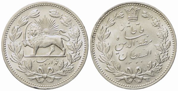 IRAN. 5000 Dinars (1320) 1902. Ag (23,07 g; 36 mm)  - Asta Monete e medaglie medievali e moderne italiane ed estere - Associazione Nazionale - Case d'Asta italiane