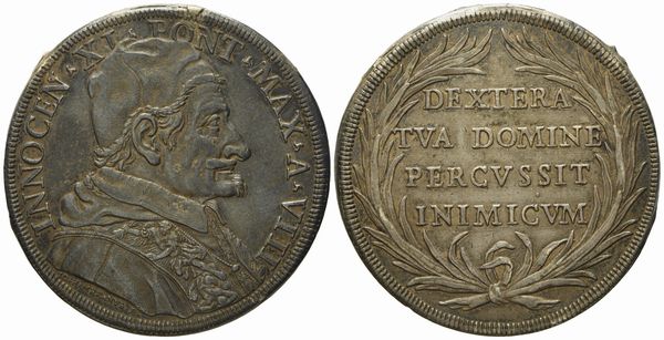 STATO PONTIFICIO. Roma. Innocenzo XI (1676-1689). Piastra Anno VIII. Ag (31,95 g; 44,7 mm)  - Asta Monete e medaglie medievali e moderne italiane ed estere - Associazione Nazionale - Case d'Asta italiane