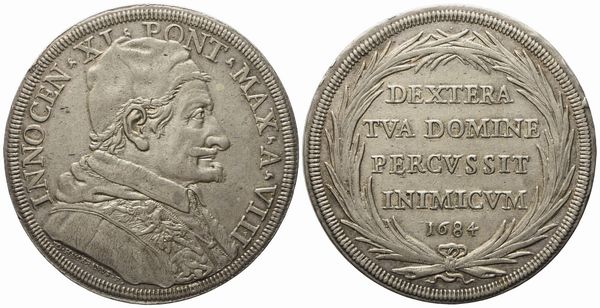 STATO PONTIFICIO. Roma. Innocenzo XI (1676-1689). Piastra 1684, anno VIII. Ag (31,84 g; 44,5 mm)  - Asta Monete e medaglie medievali e moderne italiane ed estere - Associazione Nazionale - Case d'Asta italiane