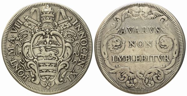 STATO PONTIFICIO. Roma. Innocenzo XI (1676 - 1689). Mezza piastra anno VII (1682). Ag (15,71 g; 37,4 mm)  - Asta Monete e medaglie medievali e moderne italiane ed estere - Associazione Nazionale - Case d'Asta italiane