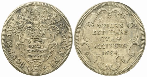 STATO PONTIFICIO. Roma. Innocenzo XI (1676 - 1689). Testone 1684. Ag (9,08 g; 32,3 mm)  - Asta Monete e medaglie medievali e moderne italiane ed estere - Associazione Nazionale - Case d'Asta italiane