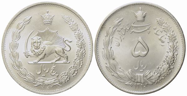 IRAN. 5 Rials (1310) 1931. Ag (25,05 g; 37 mm)  - Asta Monete e medaglie medievali e moderne italiane ed estere - Associazione Nazionale - Case d'Asta italiane