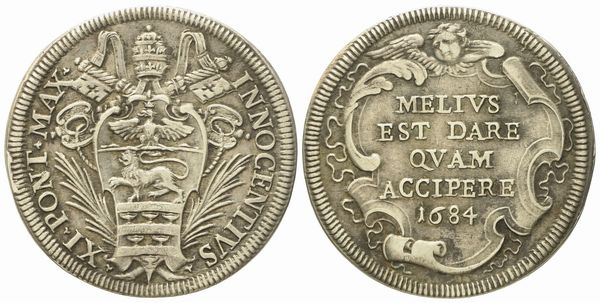 STATO PONTIFICIO. Roma. Innocenzo XI (1676 - 1689). Testone 1684. Ag (9,10 g; 31,7 mm)  - Asta Monete e medaglie medievali e moderne italiane ed estere - Associazione Nazionale - Case d'Asta italiane