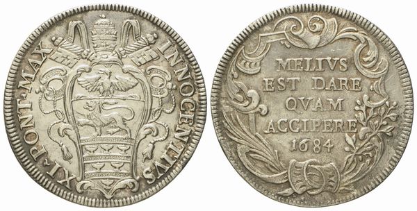 STATO PONTIFICIO. Roma. Innocenzo XI (1676 - 1689). Testone 1684. Ag (9,13 g; 30,3 mm)  - Asta Monete e medaglie medievali e moderne italiane ed estere - Associazione Nazionale - Case d'Asta italiane