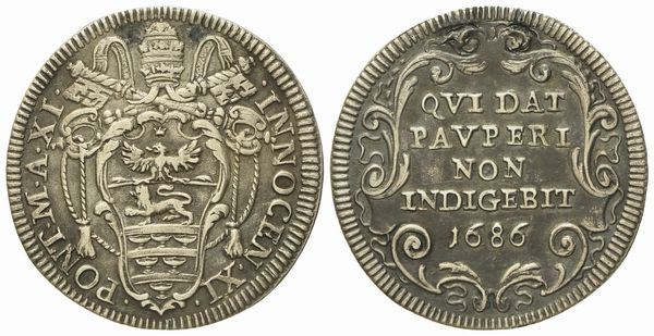 STATO PONTIFICIO. Roma. Innocenzo XI (1676 - 1689). Giulio 1686 anno XI. Ag (2,95 g; 25 mm)  - Asta Monete e medaglie medievali e moderne italiane ed estere - Associazione Nazionale - Case d'Asta italiane