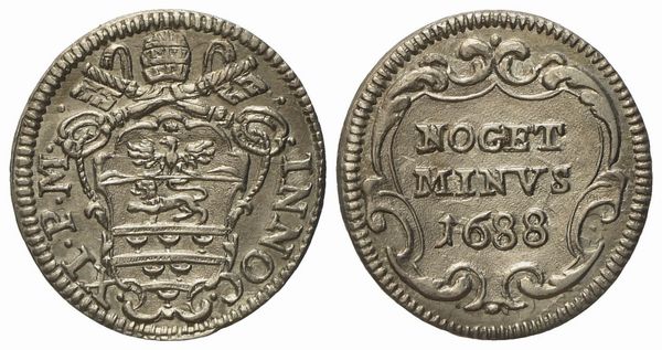 STATO PONTIFICIO. Roma. Innocenzo XI (1676 - 1689). Mezzo grosso 1688. Ag (0,79 g; 15,2 mm)  - Asta Monete e medaglie medievali e moderne italiane ed estere - Associazione Nazionale - Case d'Asta italiane