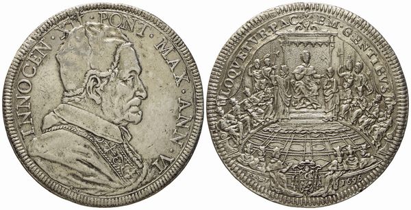 STATO PONTIFICIO. Roma. Innocenzo XII (1691 - 1700). Piastra 1696 Concistoro. Ag (31,61 g; 45,7 mm)  - Asta Monete e medaglie medievali e moderne italiane ed estere - Associazione Nazionale - Case d'Asta italiane