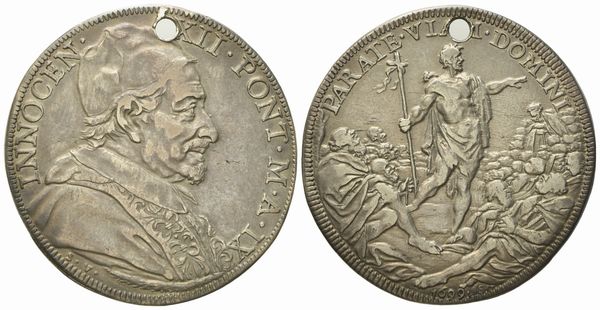 STATO PONTIFICIO. Roma. Innocenzo XII (1691 - 1700). Mezza piastra 1699 San Giovanni Battista. Ag (15,85 g; 36,3 mm)  - Asta Monete e medaglie medievali e moderne italiane ed estere - Associazione Nazionale - Case d'Asta italiane