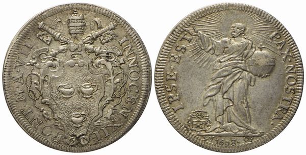 STATO PONTIFICIO. Roma. Innocenzo XII (1691 - 1700). Testone 1698 Cristo Redentore. Ag (9,1 g; 32,7 mm)  - Asta Monete e medaglie medievali e moderne italiane ed estere - Associazione Nazionale - Case d'Asta italiane