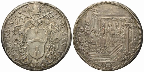 STATO PONTIFICIO. Roma. Clemente XI (1700 - 1721). Piastra anno VI. Ag (31,8 g; 46,4 mm)  - Asta Monete e medaglie medievali e moderne italiane ed estere - Associazione Nazionale - Case d'Asta italiane