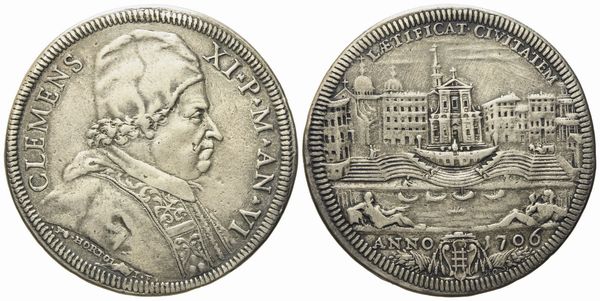 STATO PONTIFICIO. Roma. Clemente XI (1700 - 1721). Mezza piastra 1706 Porto di Ripetta. Ag (15,79 g; 38,6 mm)  - Asta Monete e medaglie medievali e moderne italiane ed estere - Associazione Nazionale - Case d'Asta italiane