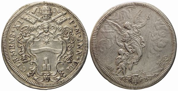 STATO PONTIFICIO. Roma. Clemente XI (1700 - 1721). Mezza piastra, anno VII Tobia e l'angelo. Ag (15,81 g; 38,1 mm)  - Asta Monete e medaglie medievali e moderne italiane ed estere - Associazione Nazionale - Case d'Asta italiane