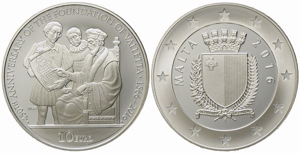 MALTA. 10 Euro 2016 450th Anniversary of the Foundation of Valletta 1566-2016. Ag (28,28 g; 38,61 mm)  - Asta Monete e medaglie medievali e moderne italiane ed estere - Associazione Nazionale - Case d'Asta italiane