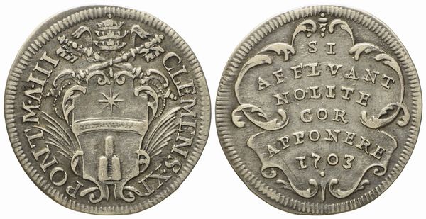 STATO PONTIFICIO. Roma. Clemente XI (1700 - 1721). Giulio 1703. Ag (g 3,04; mm 26).  - Asta Monete e medaglie medievali e moderne italiane ed estere - Associazione Nazionale - Case d'Asta italiane