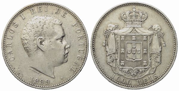 PORTOGALLO. Carlo I (1889-1908). 1000 reis 1899. Ag (25,07 g; 37 mm)  - Asta Monete e medaglie medievali e moderne italiane ed estere - Associazione Nazionale - Case d'Asta italiane