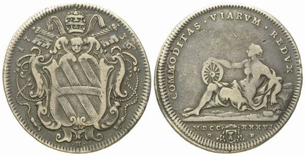 STATO PONTIFICIO. Roma. Clemente XII (1730 - 1740). Testone 1736. Ag (8,22 g; 31,2 mm)  - Asta Monete e medaglie medievali e moderne italiane ed estere - Associazione Nazionale - Case d'Asta italiane