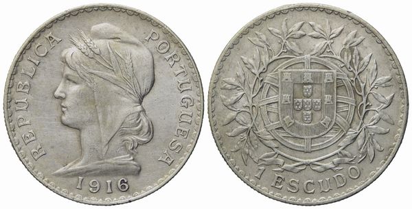 PORTOGALLO. Repubblica. Escudo 1916. Ag (25 g; 37 mm)  - Asta Monete e medaglie medievali e moderne italiane ed estere - Associazione Nazionale - Case d'Asta italiane