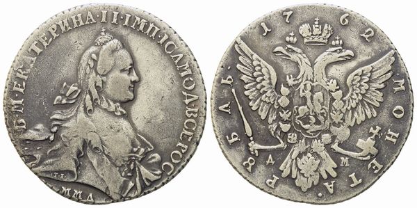 RUSSIA. Mosca. Caterina II (1762-1796). Rublo 1762. Ag (24,05 g; 38 mm)  - Asta Monete e medaglie medievali e moderne italiane ed estere - Associazione Nazionale - Case d'Asta italiane