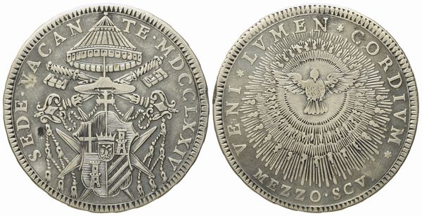 STATO PONTIFICIO. Roma. Sede Vacante (1774 - 1775). Cardinale Camerlengo Carlo Rezzonico. Mezzo scudo 1774. Ag (12,69 g; 34,5 mm)  - Asta Monete e medaglie medievali e moderne italiane ed estere - Associazione Nazionale - Case d'Asta italiane