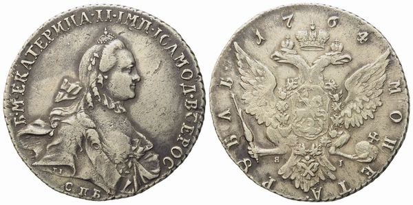 RUSSIA. San Pietroburgo. Caterina II (1762-1796). Rublo 1764. Ag (23,50 g; 37,8 mm)  - Asta Monete e medaglie medievali e moderne italiane ed estere - Associazione Nazionale - Case d'Asta italiane